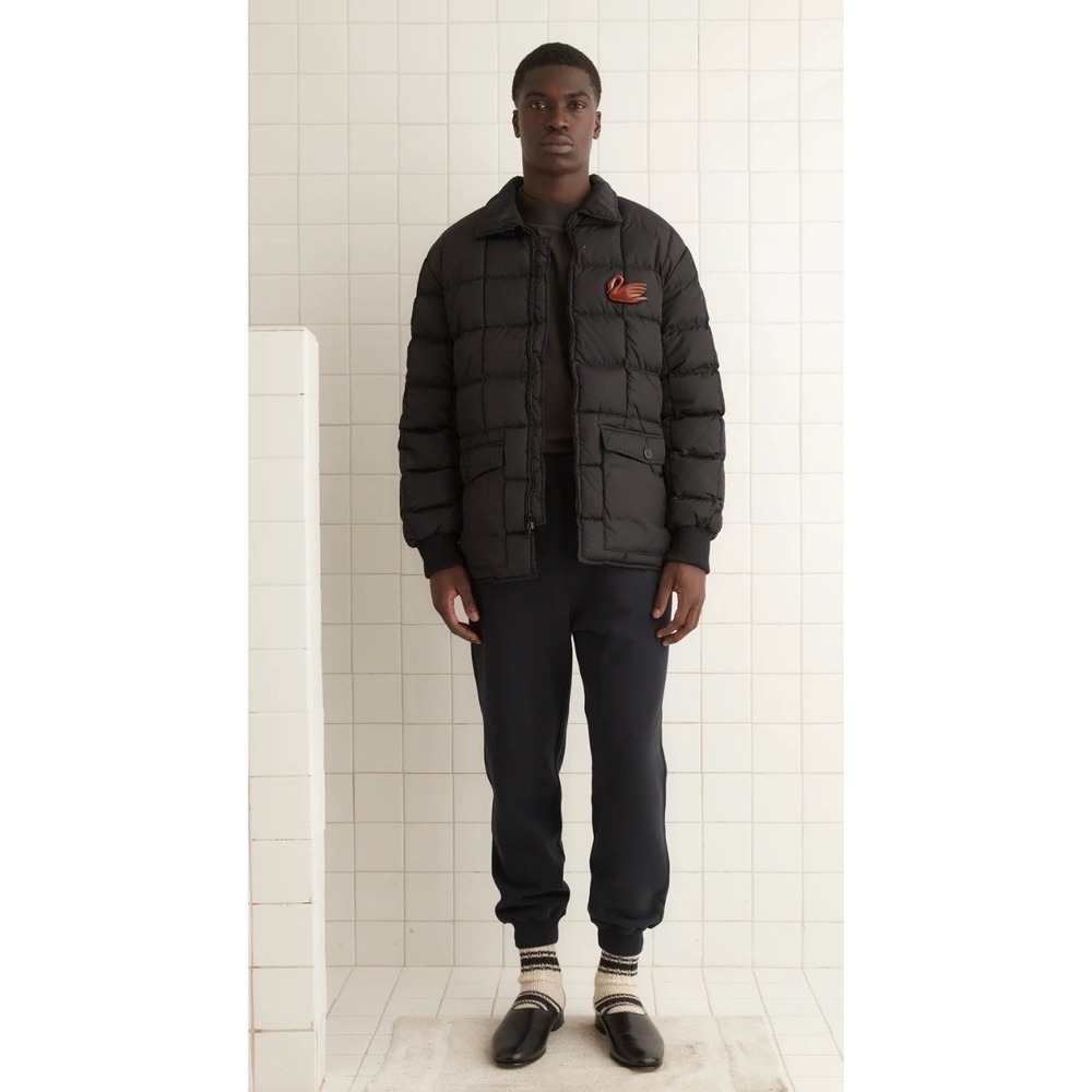 Bode Seattle Puffer Jacket Black Down Quilted Leather trim XXL coat, $1600